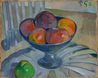 庭の椅子にフルーツボウル。 1890年頃 作： Paul Gauguin
