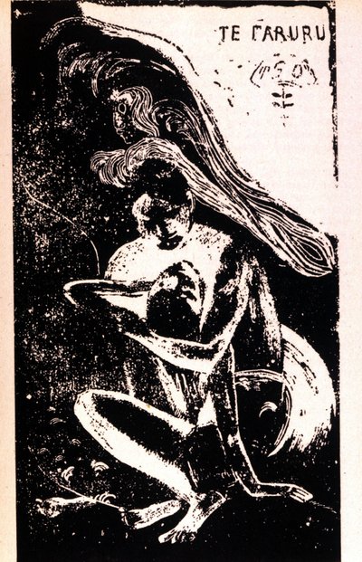 ポール・ゴーギャン「テ・ファルル」（二人は愛し合う）。ポール・ゴーギャン（1848 - 1903）のタヒチ時代のキシログラフィー。1891 - 1897. 作： Paul Gauguin