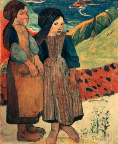 海沿いの小さなブルトンの女性 作： Paul Gauguin