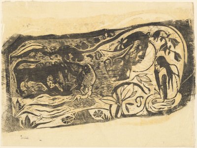 1895 年以降の角のある悪魔 Planche au diable cornu の頭のプレート。 作： Paul Gauguin