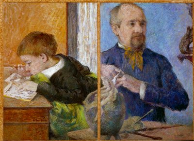 彫刻家ジャン・ポール・オーベ（1837 - 1907）とその息子エミールの肖像。ポール・ゴーギャン（1848-1903）の絵画 作： Paul Gauguin