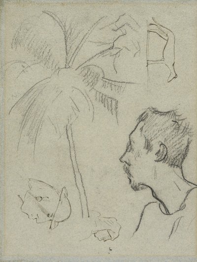 チャールズラヴァルのプロファイルとパームツリーおよびその他のスケッチ 作： Paul Gauguin