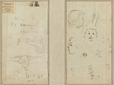 座像と牛。 子供の頭の 3 つの研究 作： Paul Gauguin