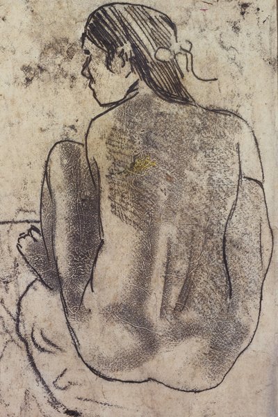 背面から着席したタヒチのヌード、1902年頃 作： Paul Gauguin