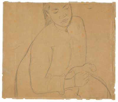 座っているタヒチの女性 (絵画 Te faturuma [空想] に関連) 作： Paul Gauguin