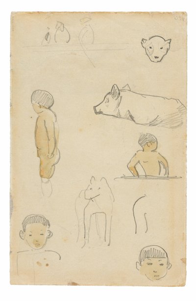 立像と動物のスケッチ 作： Paul Gauguin