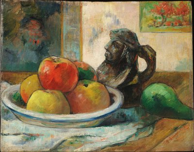 リンゴ、梨、水差しのある静物 作： Paul Gauguin