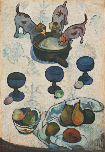 3匹の子犬のいる静物画 作： Paul Gauguin