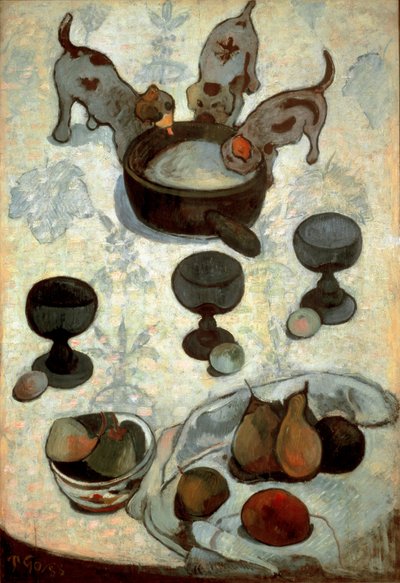 3匹の子犬のある静物 作： Paul Gauguin