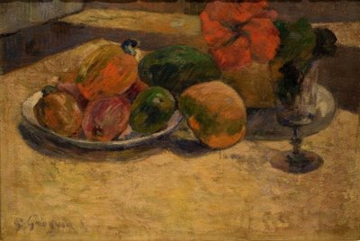 マンゴーとハイビスカスのある静物 作： Paul Gauguin