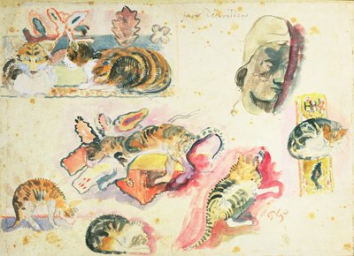 猫と頭の研究 作： Paul Gauguin
