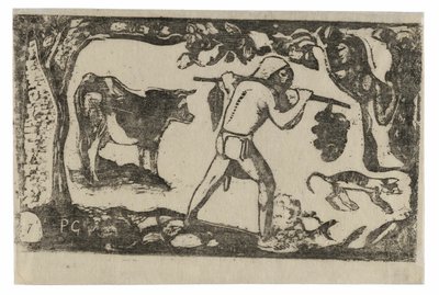 後期木版画の組曲より「バナナを運ぶタヒチ人」 作： Paul Gauguin