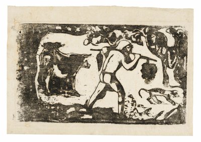 後期木版画の組曲より「バナナを運ぶタヒチ人」 作： Paul Gauguin