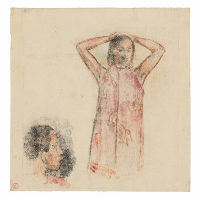 ピンクのパレウを着たタヒチの女の子 作： Paul Gauguin