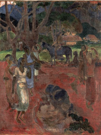 9つの数字とタヒチの風景。 作： Paul Gauguin