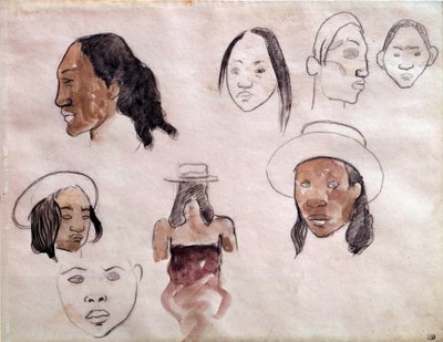タヒチアンの頭。ポール・ゴーギャン（1848-1903）の水彩画 作： Paul Gauguin