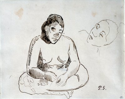 座っているタヒチの女性 ポール・ゴーギャン（1848-1903）によるインクの習作 19世紀 パリ、ルーヴル美術館 作： Paul Gauguin