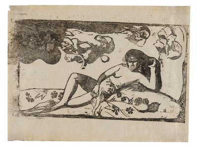 Te arii vahine-opoi（マンゴスに疲れた女）、後期木版画組曲より 作： Paul Gauguin