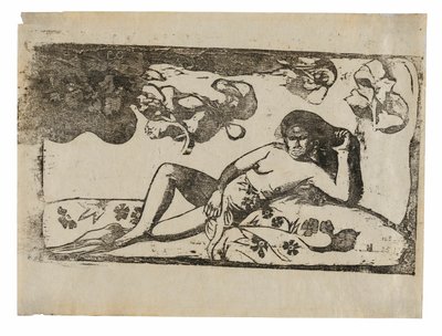 Te arii vahine-opoi（マンゴスに疲れた女）、後期木版画組曲より 作： Paul Gauguin