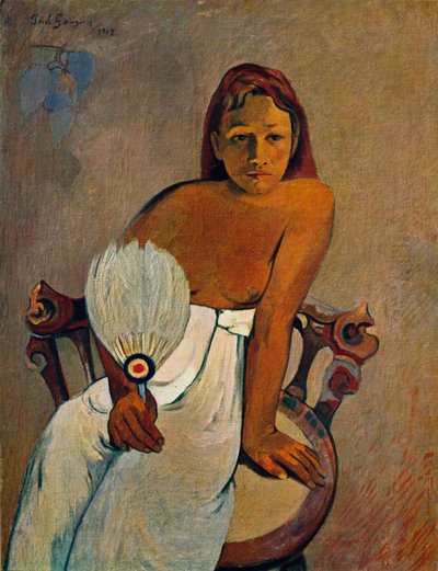 ファンを持つ少女、1902 作： Paul Gauguin