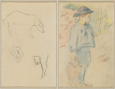 豚の 3 つの研究。 Breton Boy Walking with a 水差し [直訳] 作： Paul Gauguin