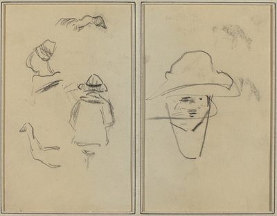 2 人のブルトン人像と 2 羽のガチョウの習作。 帽子をかぶった男 [裏面] 作： Paul Gauguin