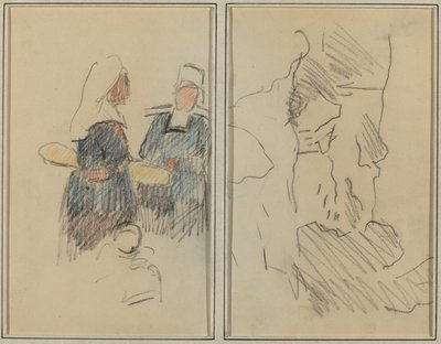 2 人のブルトン女性; 風景 [レクト] 作： Paul Gauguin