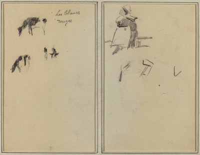 二頭の牛; 座っているブルトンの女性 [裏面] 作： Paul Gauguin