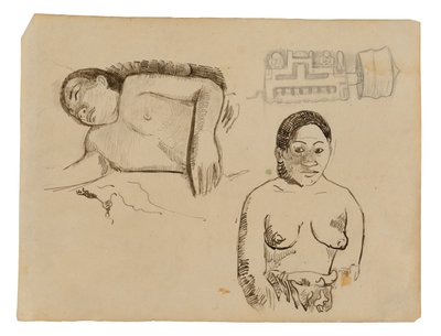 2人のタヒチ女性とマルケサンの耳栓 作： Paul Gauguin