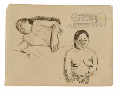 2人のタヒチ女性とマルケサンの耳栓 作： Paul Gauguin