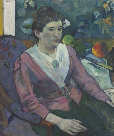 セザンヌの静物の前の女性 作： Paul Gauguin