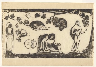 女性、動物、葉 作： Paul Gauguin