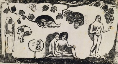 女性、動物、葉;女性、動物、葉、1895-1903 作： Paul Gauguin