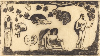女性、動物、葉 1895年以降の女性、動物、葉。 作： Paul Gauguin