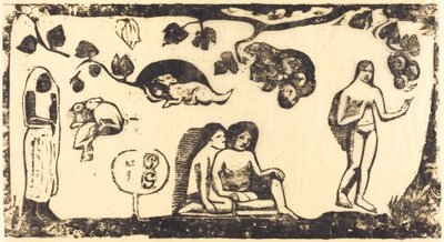 女性、動物、葉 1895年以降の女性、動物、葉。 作： Paul Gauguin