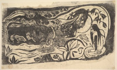 角のある木版画、1898-99年。 作： Paul Gauguin