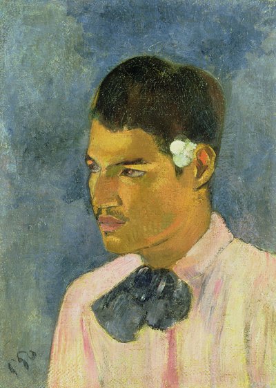 耳の後ろに花を持つ若者、1891 作： Paul Gauguin
