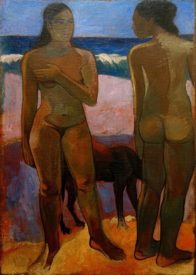 ビーチで2人のタヒチ女性 作： Paul Gauguin