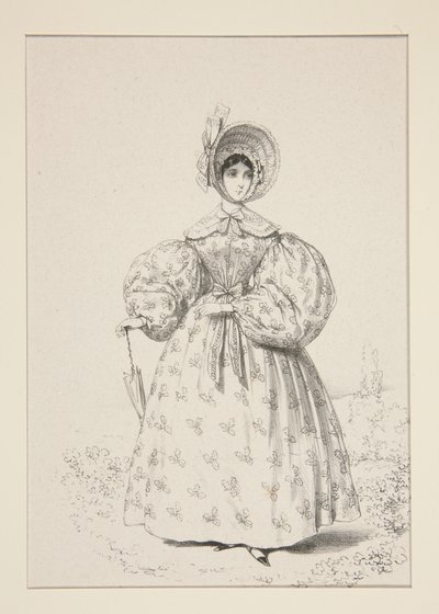 散歩にて。1835年5月。英国製モスリンのドレス、... 作： Paul Gavarni