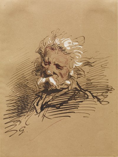 老人の頭、1857年頃（紙の上の白でインクが高まった） 作： Paul Gavarni