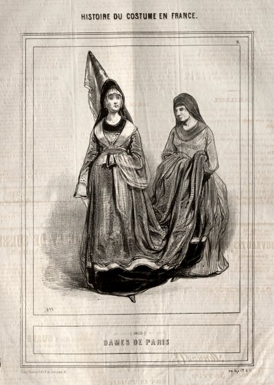 フランスのコスチュームの歴史：1843年、パリの女性。 作： Paul Gavarni
