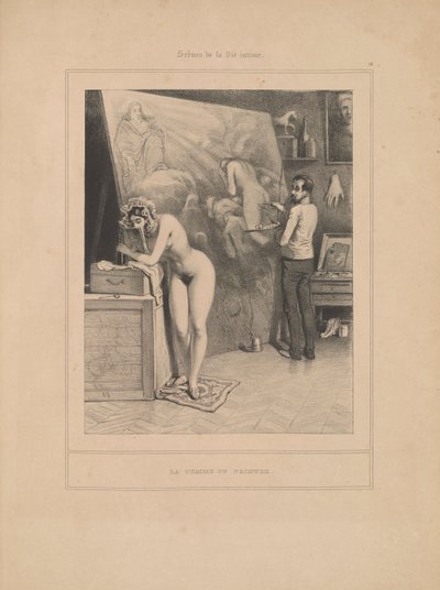 親密な生活のシーン シリーズの画家の妻 作： Paul Gavarni