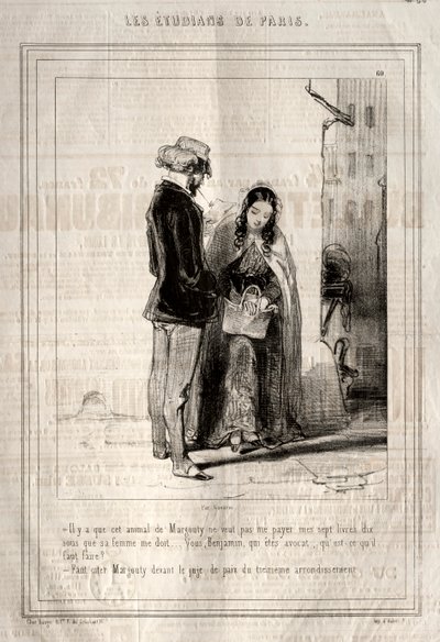 パリの学生、1842年。 作： Paul Gavarni