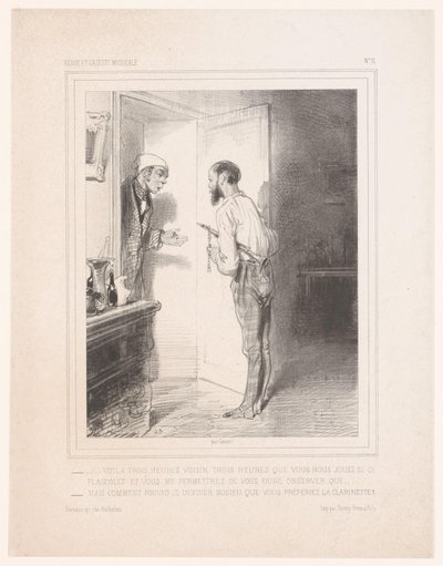 男はフラジョレットで隣人に話しかける Voilà trois heures voisin (...) (オブジェクトのタイトル) 作： Paul Gavarni