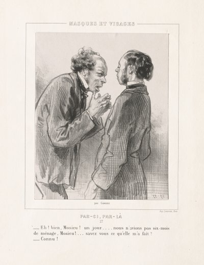 マスクと顔：こことそこに、1850年代。 作： Paul Gavarni