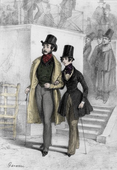 作家ジョルジュ・サンド（1804-1876）の肖像 アローレ・デュパン、バロンヌ・ドゥドゥヴァン、パリの学生、少年時代の服装 ドローイング：ポール・ガヴァルニ（1804-1866) 作： Paul Gavarni