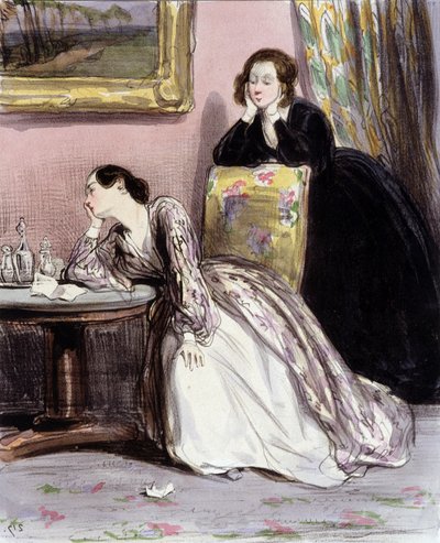 恋人同士の会話をする二人の女性 「Fourreries de femmes」 ガヴァルニ 1840年頃 作： Paul Gavarni