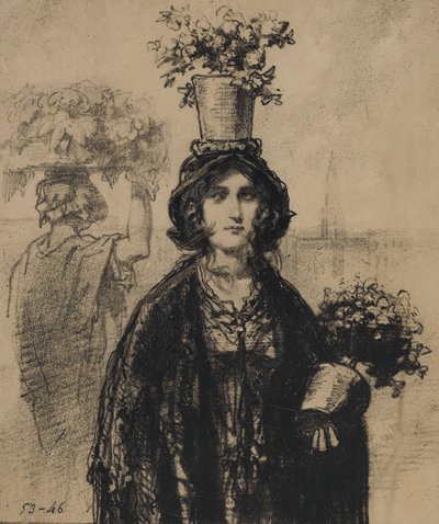 この春、私たちはたくさんの花をかぶっています。特に、Fashionable Magazine, plat..., 1853 の帽子に。 作： Paul Gavarni