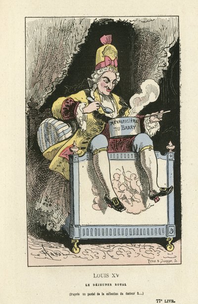 1880年頃の『Histoire de France tintamarresque』に描かれたハドール（1835-1875）のイラスト - アンシャン・レジーム - デュ・バリー・ジャンヌ、ルイ15世 作： Paul Hadol