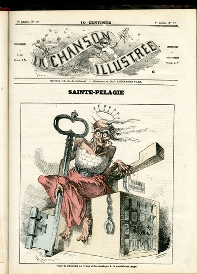 La Chanson illustree（雑誌）第52号、色で風刺する。Sainte Pelagie - 共和国、刑務所、Sainte Pelagie - Hadol (1835-1875)によるイラストレーション 作： Paul Hadol